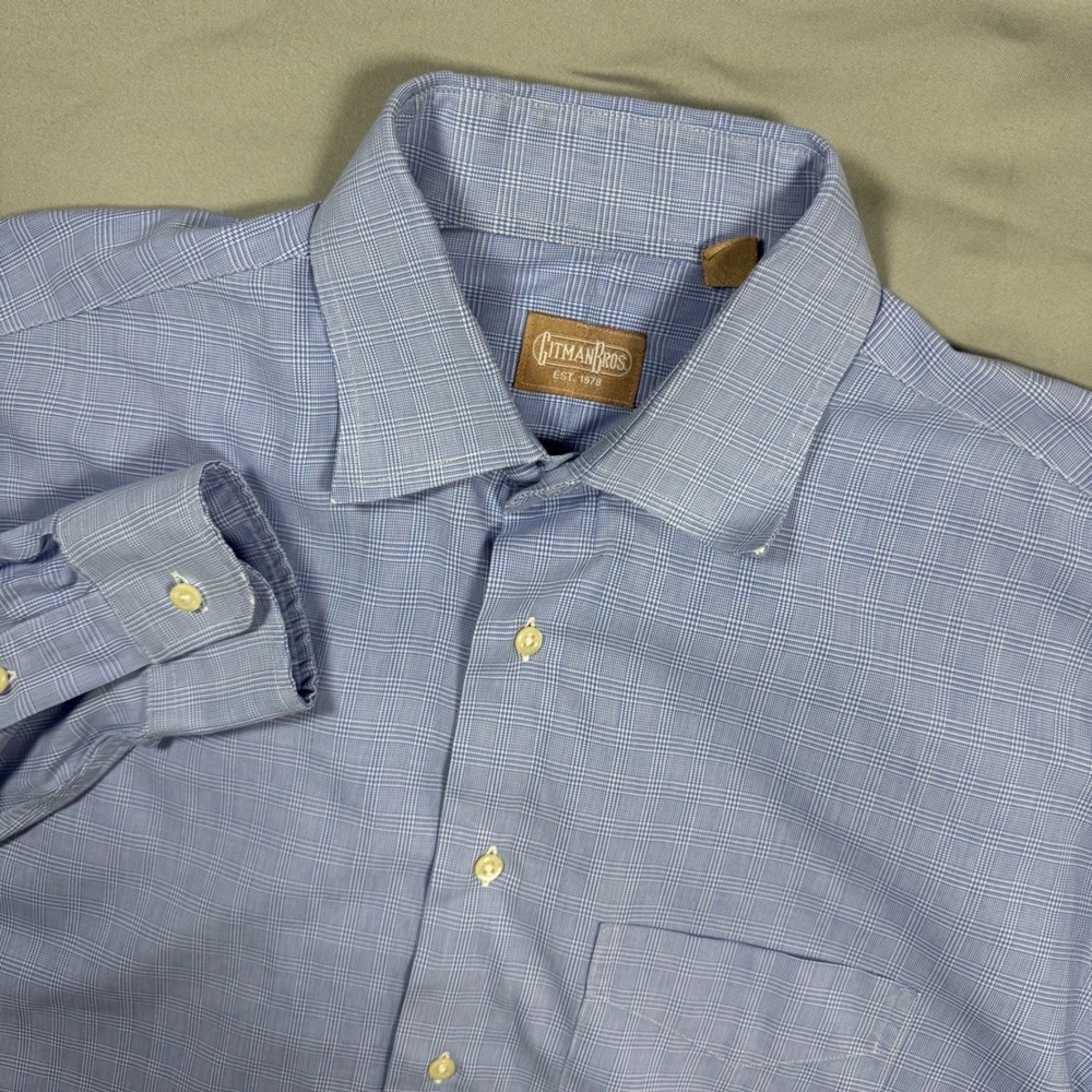 Gitman Brothers Blue Plaid Dress Shirt Mens Sz 15 1/2 34 Button Down Career Work